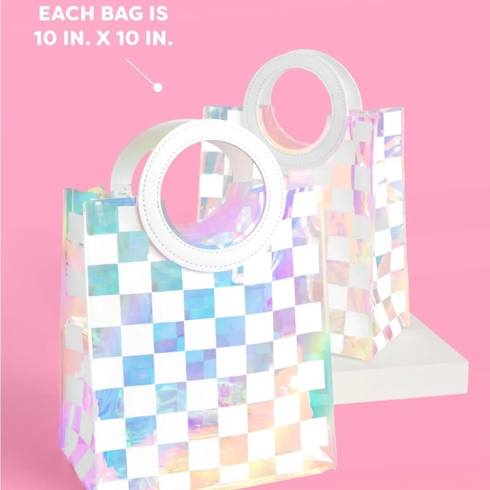 NWT 6Pc Clear Iridescent‎ + White Checkered PVC Bag Set